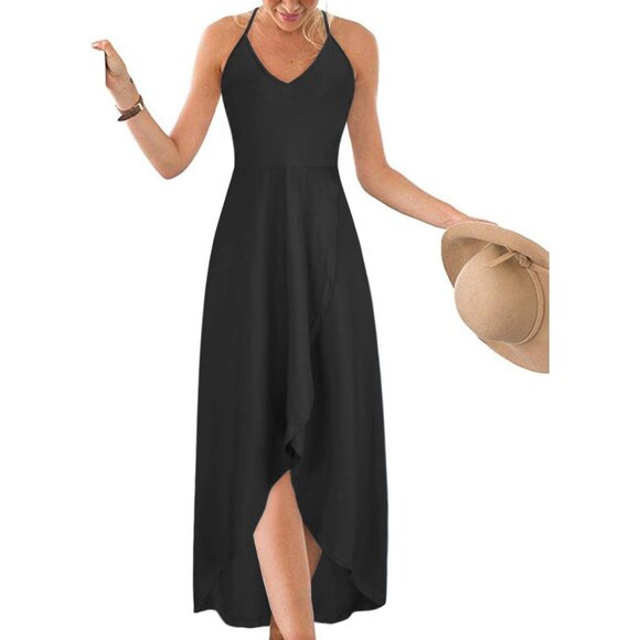 🆕Women Black Floral Cotton V Neck Sleeveless Sundress Beach Casual Vacation - Picture 1 of 6